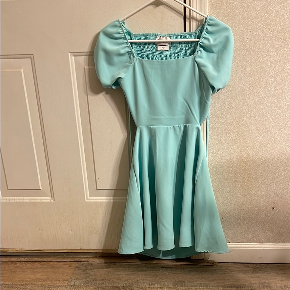 Rare Editions Green Peplum Puff Sleeve Sundress